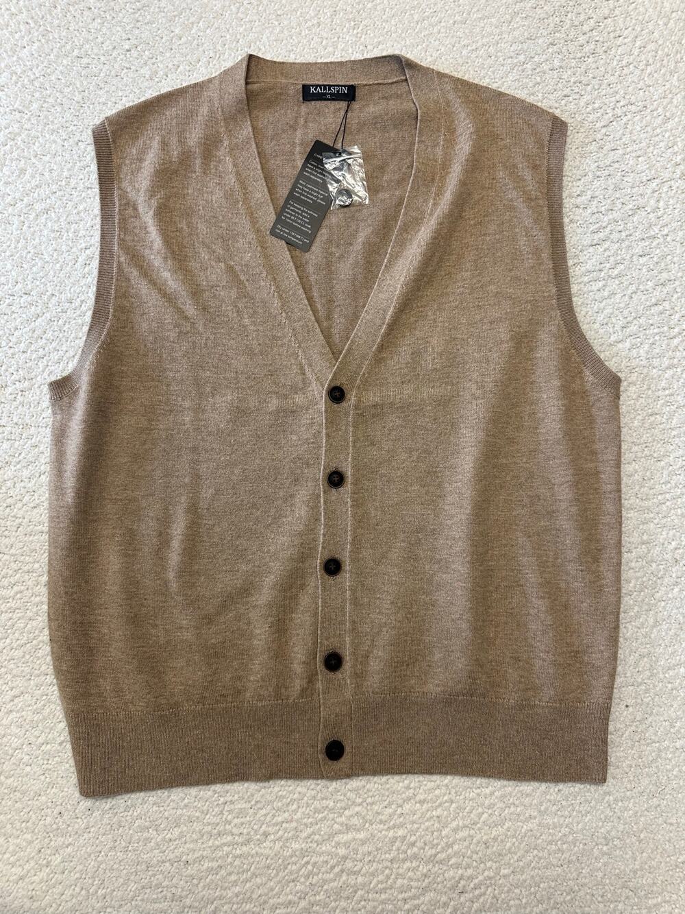 NWT* Kallspin Mens V Neck Cardigan Vest Sweater Size XL